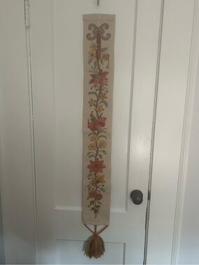 Floral Tapestry Wall Hanging in Beige with Orange and Yellow Accents